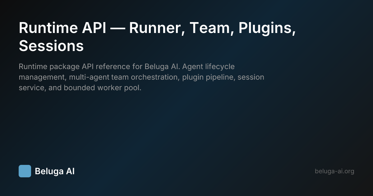 Runtime API — Runner, Team, Plugins, Sessions | Beluga AI